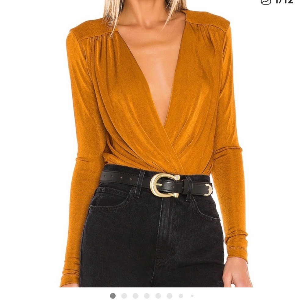 Free People Mustard Wrap Blouse